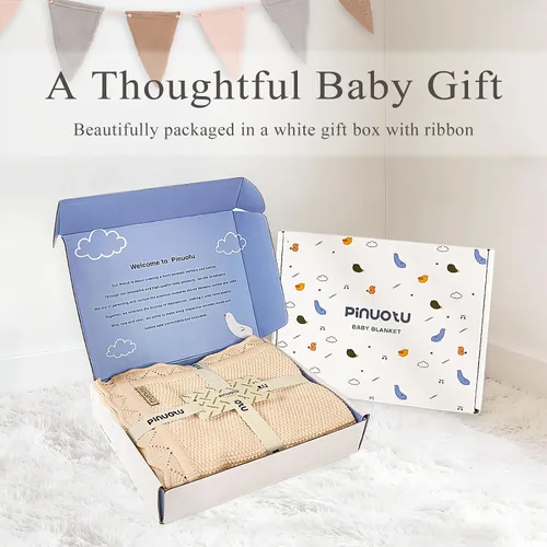 Miniatura 5 de Manta de punto para bebés para niños y niñas, 100% algodón, manta para cuna y cochecito para recién nacidos, bebés, niños pequeños, crema, 40 x 31