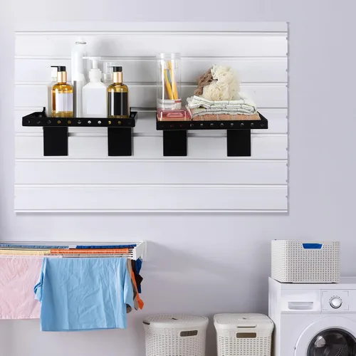 Miniatura 2 de Thyle 2 estantes de pared de listones, estante de metal resistente para venta al por menor, garaje, almacenamiento en el hogar, zapaterías