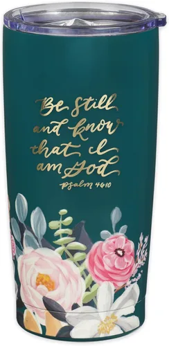 Miniatura 25 de Christian Art Gifts - Vaso de viaje de acero inoxidable de 18 oz con doble pared aislante al vacío con versículo bíblico, gris, con tapa retráctil