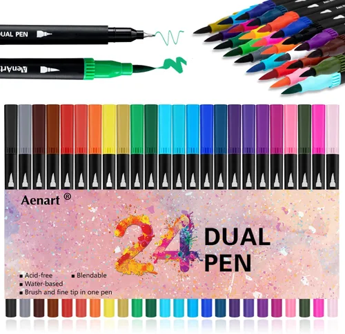 Marcadores artísticos de punta doble, bolígrafos de punta fina y marcadores de colores para niños, adultos, libros de colorear, planificador, 24