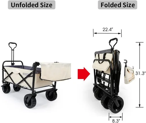 Miniatura 3 de WHITSUNDAY - Carro plegable para jardín al aire libre, parque utilitario, para picnic, con rodamiento y freno, ruedas todo terreno de 8 pulgadas