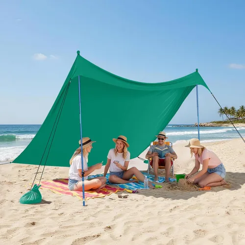 Miniatura 26 de CROWN SHADES Tienda de campaña de playa de 7 x 7, toldo de playa fácil de desplegar, UPF50+, 2 postes ajustables, turquesa