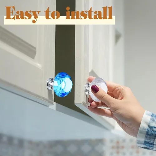 Miniatura 5 de Qunclay 20 pomos de cristal para gabinetes de 1.181 in, tiradores de cajones coloridos en forma de diamante, manijas de tocador para muebles