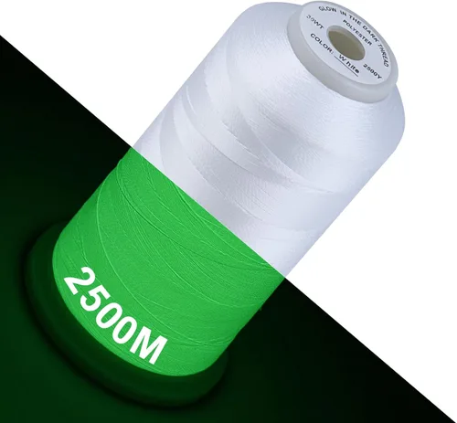 Miniatura 9 de Simthread Hilo que brilla en la oscuridad 30WT para bordar y coser 2500 yardas, color blanco