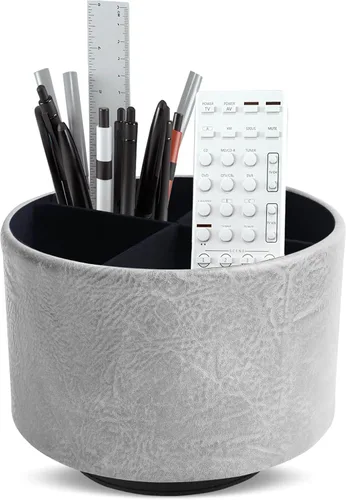 Miniatura 72 de Organizador Redondo de Cuero para Suministros de Arte, Soporte para Control Remoto, Rotación de 360 Grados, Soporte Multifuncional para Lápices