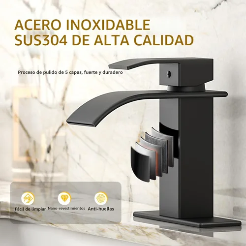 Miniatura 6 de Ryuwanku Grifo de Baño Negro Mate Moderno de Cascada para Lavabo de Baño con Mango Único Adecuado para 1 o 3 Orificios, Incluye Placa de Cubierta
