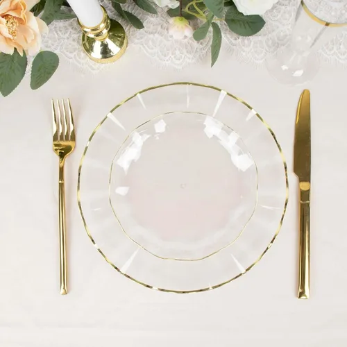 Miniatura 189 de Tableclothsfactory Paquete de 10 platos redondos de plástico negro de 6 pulgadas para ensalada de postre, platos desechables con borde ondulado