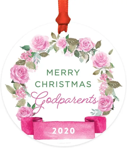 Miniatura 17 de Andaz Press Adorno de Navidad de madera grabado con láser para aniversario de boda, 1 año juntos, Navidad 2025, pancarta de flores rosas, 1 paquete