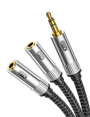 Miniatura 14 de EMK Cable auxiliar en ángulo recto, cable de audio estéreo de 90 grados de 0.138 in macho a macho - nailon trenzado, chapado en oro para automóvil