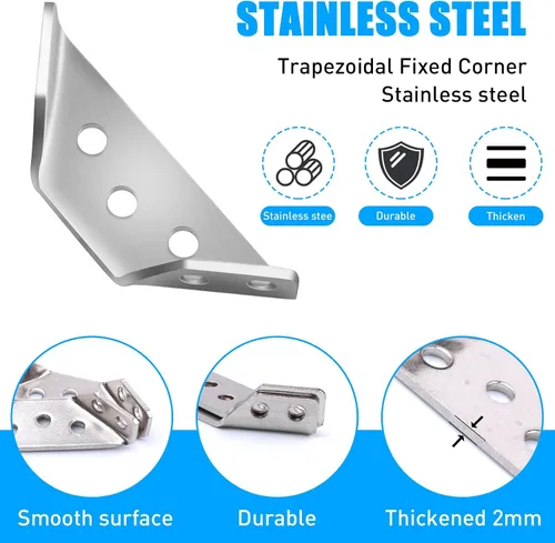 Miniatura 4 de 8 conectores universales de esquina para muebles con tornillos, soportes de esquina de acero inoxidable, soportes angulares trapeziformes