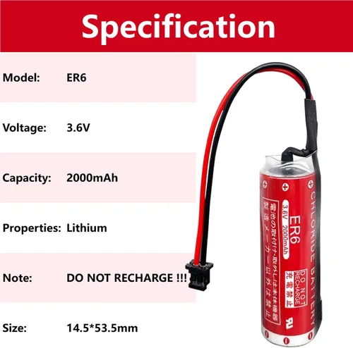 Miniatura 2 de (10 piezas) 3.6V ER6 2000mAh PLC Batería de litio para ER6 OTC Robot Batería con DF13-2P Enchufe para M70 Sistema CNC