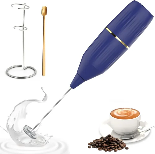 Miniatura 9 de Homexup Espumador de leche de mano de 14,000 rpm, mezclador de bebidas con soporte y cuchara agitadora, funcionamiento silencioso con un botón
