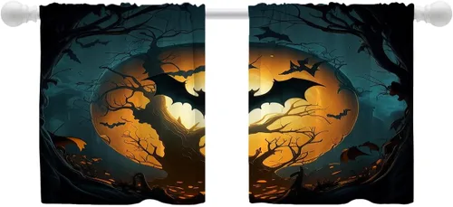 Miniatura 193 de Shrahala Beige and Orange Abstract Art Brushstrokes Blackout Curtain Tiers, Abstract Oil Paint Kitchen Valance Light Blocking Tier Drapes with Rod