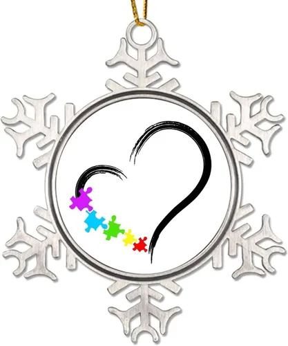 Generic Adorno colgante de árbol de Navidad con forma de copo de nieve de metal, decoración de conciencia de autismo, regalo de recuerdo de Navidad