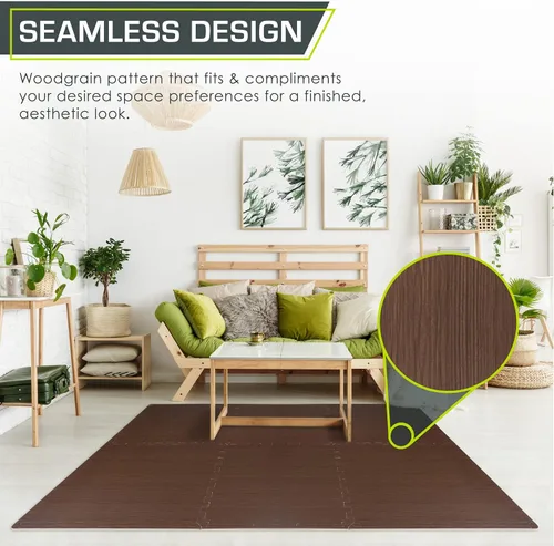 Miniatura 4 de ProsourceFit Tapete de rompecabezas de grano de madera de ½ pulgada, 6 baldosas de espuma EVA entrelazadas (24 pies cuadrados) para suelos seguros