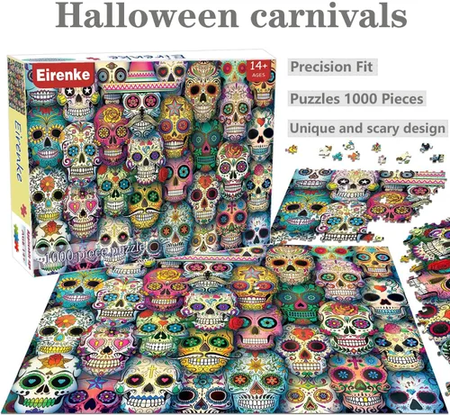 Miniatura 4 de Rompecabezas de Halloween para adultos de 1000 piezas, rompecabezas de terror de Halloween de 1000 piezas y regalos de esqueleto de terror vintage