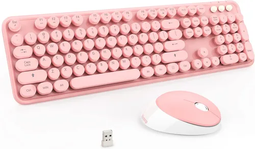 Miniatura 10 de Combo de teclado y mouse inalámbricos, teclado blanco lindo de 104 teclas con pad numérico y mouse para Windows, computadora, PC, portátil (blanco)
