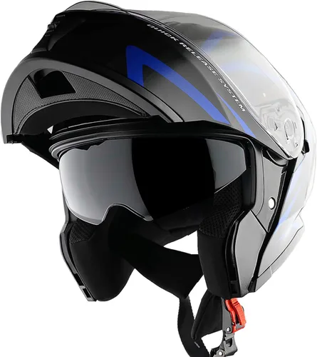 Miniatura 2 de 1Storm Nuevo Casco Modular de Motocicleta con Visera Dual, Protección Solar Completa y Luz Trasera LED Recargable: LED-X90 Flecha Azul
