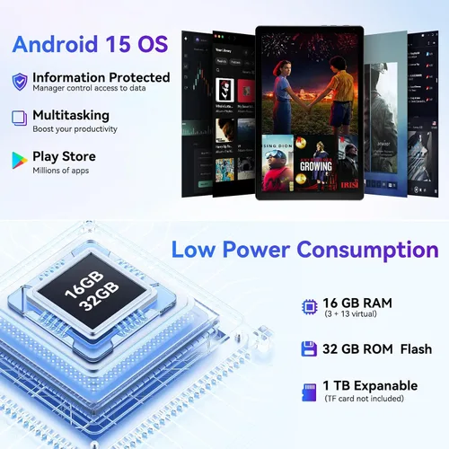 Miniatura 3 de Tablet de 10 pulgadas Android 15 OS GMS Tabletas PC certificadas 1.8 GHz 5-Core 16 (3+13) GB RAM 32 GB ROM 1 TB Expandible 1280x800 HD IPS Pantalla