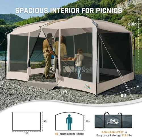 Miniatura 2 de Tienda de Campaña Screen House de 13x9 pies, Sala de Pantalla Gazebos de Malla con 2 Puertas Magnéticas, Pantalla de Proyección Incluida, Carpa