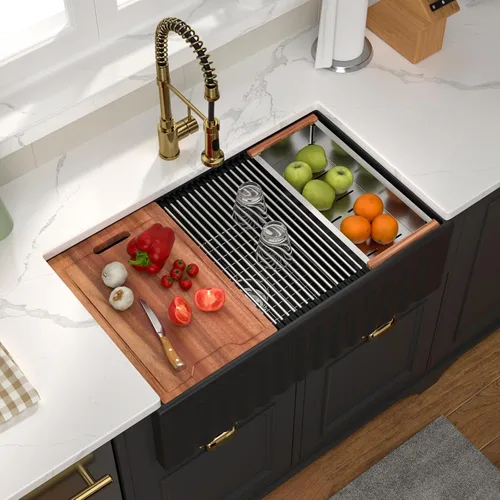 Miniatura 18 de Fregadero de 33 unidades de arcilla refractaria de 33 x 20 x 10 pulgadas, color blanco, fregadero de cocina de porcelana de cerámica, estilo casa