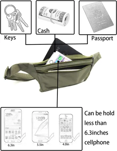 Miniatura 52 de Bolsa de cintura ultrafino con ranuras c/visualización para tarjeta de crédito, para deportes, aire libre, correr, caminar, viajes.