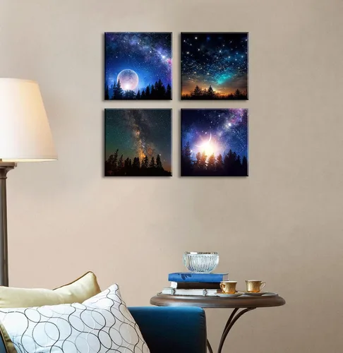 Miniatura 3 de DJSYLIFE Decoración de pared de galaxia para habitación de niños, lienzo de arte de pared, nebulosa colorida, pintura cósmica estrellada, póster