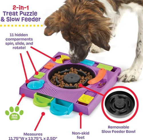 Miniatura 2 de Brightkins DJ Doggo - Comedero de rompecabezas – Cuencos de alimentación lenta para perros, juguetes de rompecabezas para perros, cuenco para perros