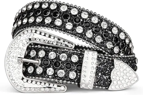 UnFader Cinturones occidentales con diamantes de imitación para mujer y hombre, diseño de vaquera, cinturones con tachuelas de diamantes para jeans