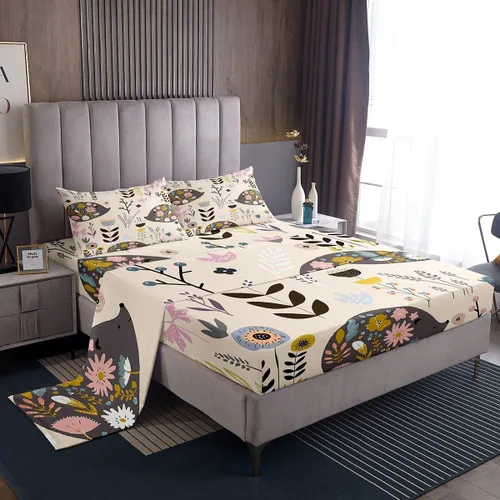 Miniatura 14 de Manfei Juego de sábanas de pájaros tamaño matrimonial, juego de ropa de cama floral de hojas botánicas para decoración de habitación de niños