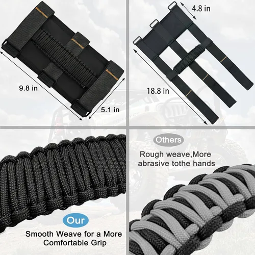 Miniatura 3 de Asas de Agarre de Paracord para Jeep, Paquete de 2, Asas de Agarre de Barra Enrollable para Jeep Wrangler para JK TJ JL CJ YJ JKU JLU y Gladiator