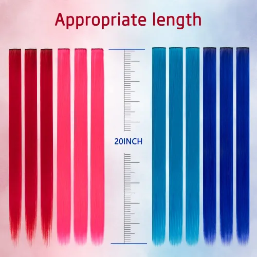 Miniatura 2 de 20 extensiones de cabello con clip de colores para niñas, extensiones de cabello arcoíris multicolor de 20 pulgadas, reflejos instantáneos, piezas