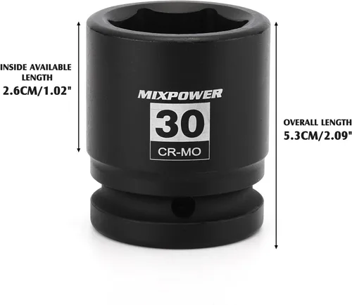 Miniatura 5 de MIXPOWER Zócalo de impacto poco profundo de 3/4", 1.181 in, CR-MO, métrico, 6 puntos, tuerca de eje de grado de impacto para una fácil extracción