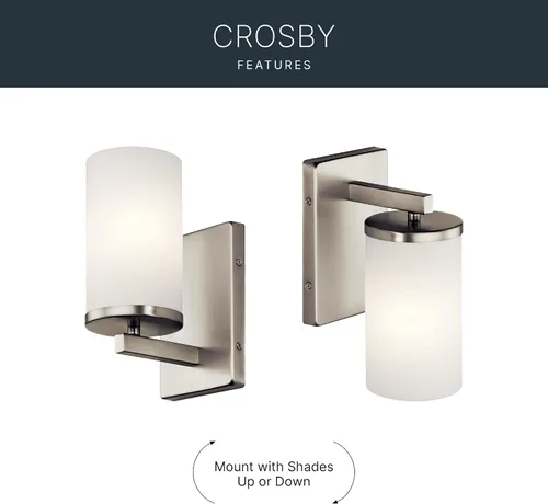 Miniatura 5 de Kichler Crosby 45495NI - Aplique de pared de 9.25 pulgadas en níquel cepillado, 1 luz contemporánea para pasillo o baño con cristal de ópalo