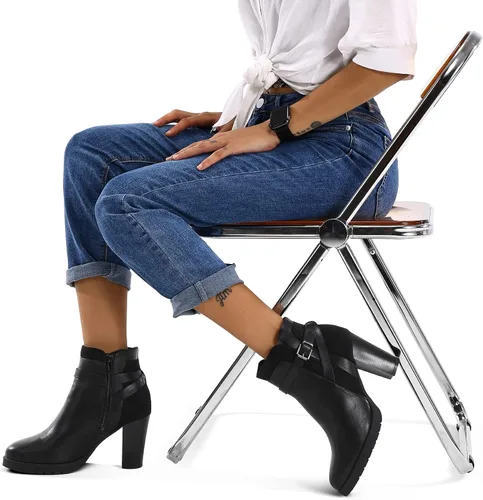 Miniatura 8 de mysoft Botines de mujer con tacón grueso apilado y cremallera