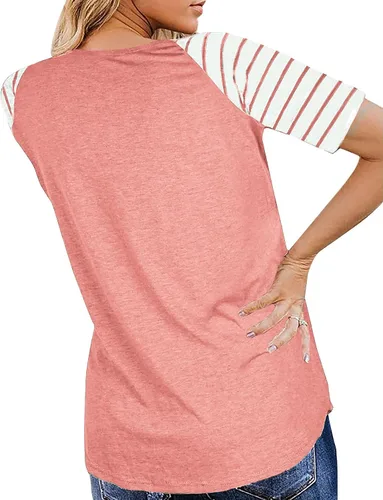 Miniatura 2 de Camisetas de verano de manga corta raglán a rayas para mujer