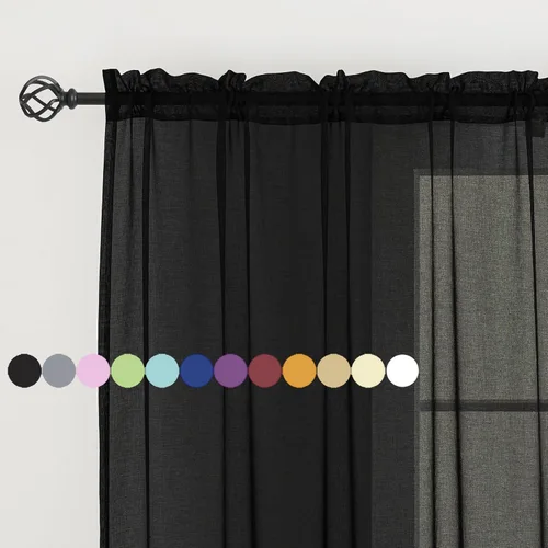 Miniatura 83 de Cortinas para ventana cortinas blancas traslúcidas de 90 pulgadas de largo, 2 paneles de cortinas de tul, paneles de ventana para cortinas de Blanco