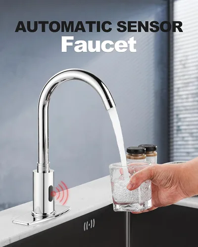 Miniatura 2 de Grifo de fregadero de baño y cocina sin contacto con sensor de movimiento automático público comercial con placa de cubierta y mezclador