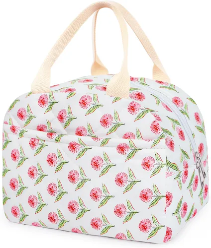 Miniatura 23 de Lonchera acolchada de algodón aislada, bonita bolsa acolchada con estampado floral, reutilizable, aislada, coqueta, de gran capacidad, hielera