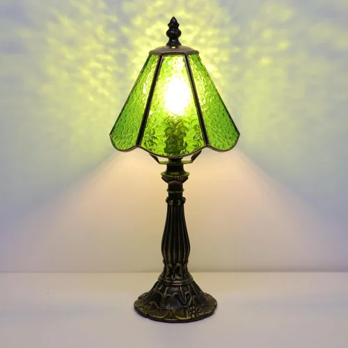 Miniatura 8 de Small Tiffany Table Lamp Grass Green Rippled Stained Glass Desk Lamps 6X6X14 Inch Bronze Resin Base Antique Mini Accent Light