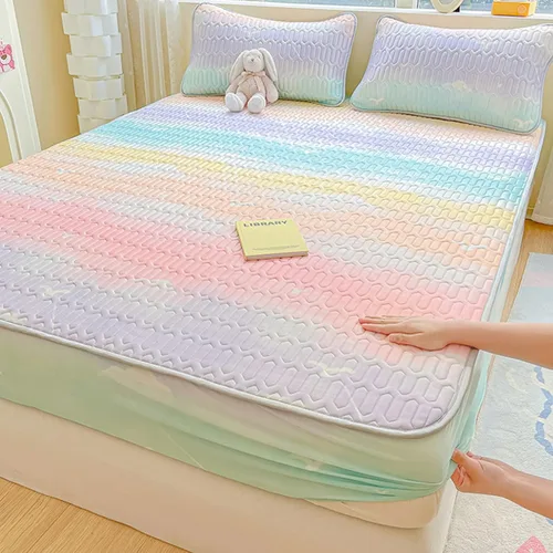 Miniatura 10 de FCLDESHOP Comfort Hotel - Sábana bajera ajustable de bolsillo profundo, juego de sábanas bajeras y fundas de almohada de seda de hielo de látex