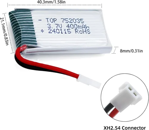 Miniatura 6 de Batería Lipo de 3.7 V 400 Mah - 5 baterías de dron con cargador USB 5 en 1 para Syma Q11 H99W H31 H6C H98 TR-C385 TR-P51 TR-F22 Quadcopter Parts