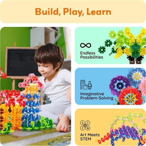 Miniatura 4 de PicassoTiles Juego de 600 fichas de construcción entrelazadas con bloques de disco creativos, juguetes de aprendizaje STEM para educación temprana