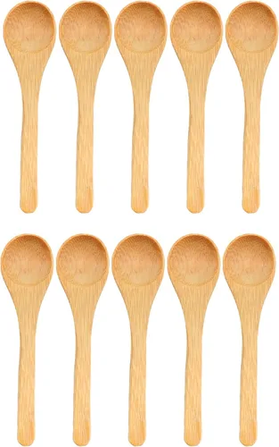 Miniatura 9 de BambooMN Cucharas de bambú para servir, mini cuchara de azúcar con sal, pequeñas cucharas de madera para especias, ovalada negra de 3.5 pulgadas, 10