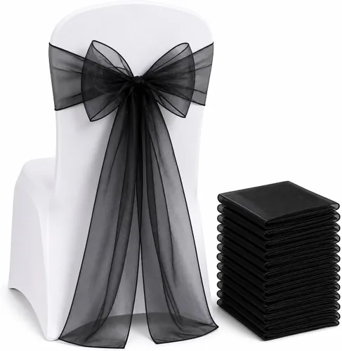 Miniatura 20 de Elegantes bandas de organza para silla, bandas de tela transparente para bodas, fiestas y eventos especiales, (paquete de 10 unidades, rosa bebé)