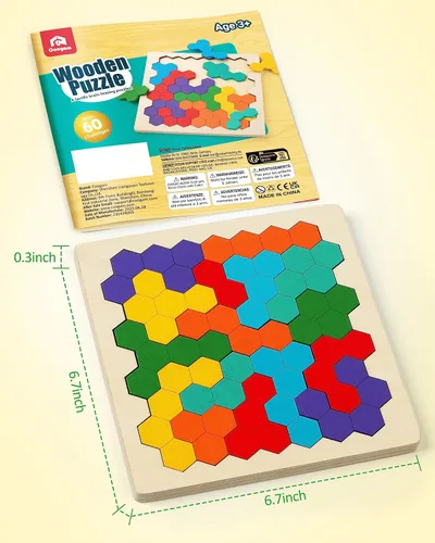 Miniatura 6 de Coogam - Rompecabezas de madera Tangram, rompecabezas de forma y color 3D, juego de lógica y coeficiente intelectual geométrico, bloques Montessori