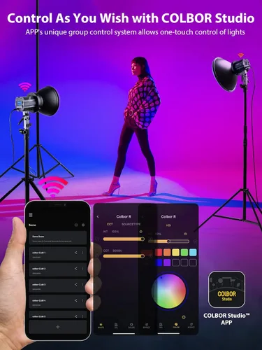 Miniatura 7 de Luz de video, COLBOR CL60R RGB COB Iluminación de salida continua 65W 2700-6500K Luz de estudio LED a todo color CRI97+ TLCI98+ 13 efectos
