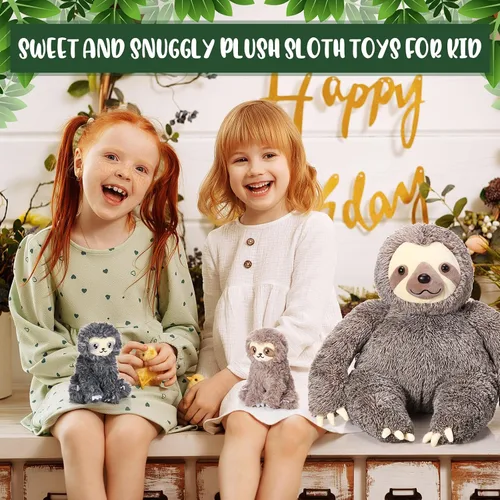 Miniatura 7 de Kasyat Juego de 5 piezas de animales de peluche de perezoso grande de 13 pulgadas, juguete de peluche con 4 bebés, peluches suaves para niños
