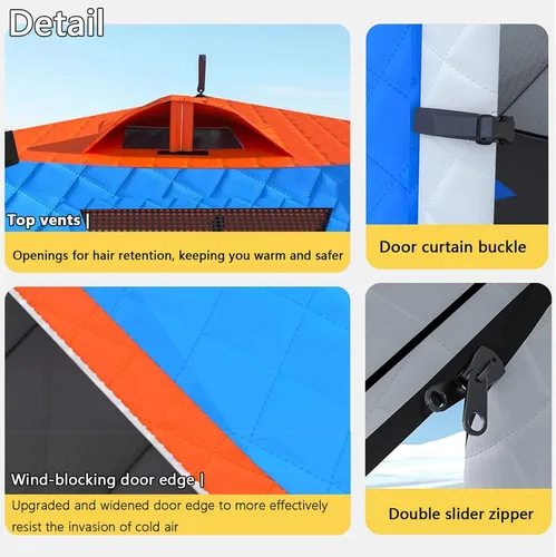 Miniatura 8 de Portable Pop-Up Ice Fishing Tent for 6-10 Persons, 420D Insulated Shelter with Stove Jack, Anchors & Carry Bag, Winter Fishing Mat (260x260x170cm)