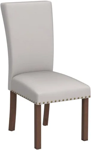 Miniatura 5 de COLAMY Juego de 6 sillas de comedor tapizadas de tela, sillas acolchadas con respaldo alto con ribete clavado y patas de madera maciza, sillas